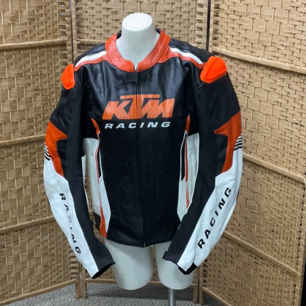 KTM Racing Black Orange White Leather Motorcycle Jacket